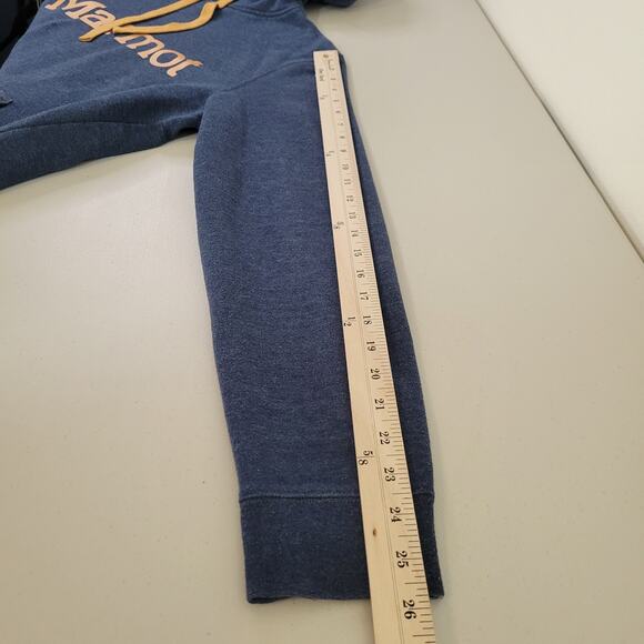 Marmot Mens Drawstring Hoodie Kangaroo Pocket Blue Tan Size Medium - Picture 12 of 12